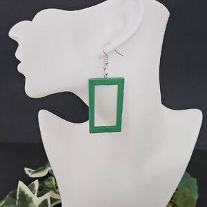 SOLD Green Geometric Wood Earrings